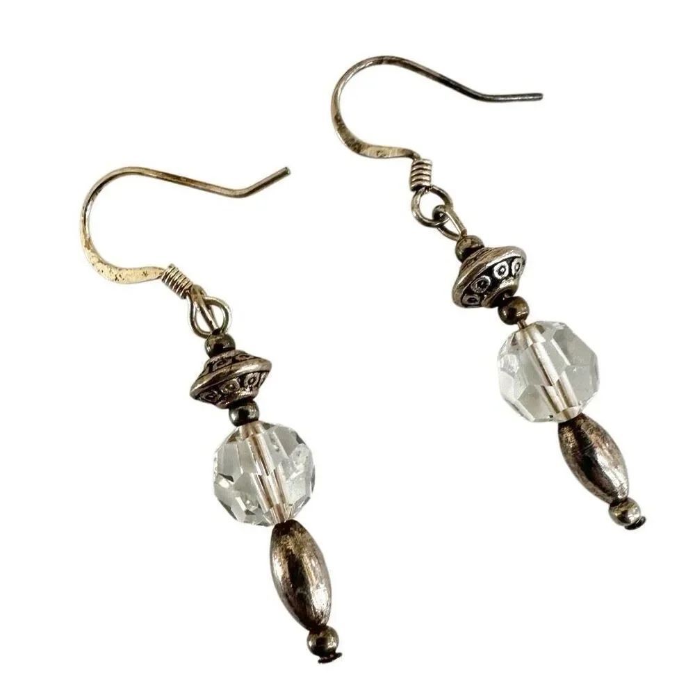 Silver tone crystal drop earrings